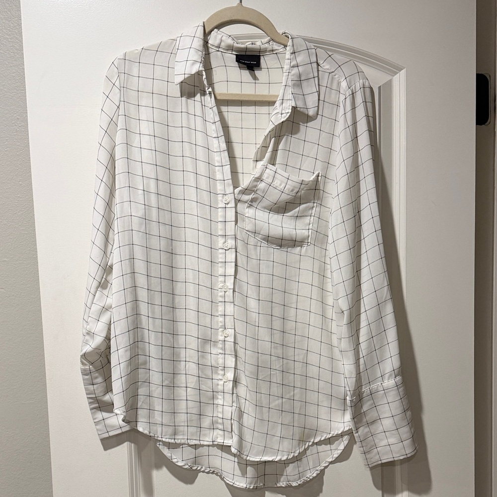 Who What Wear White Grid Pattern Men's Shirt